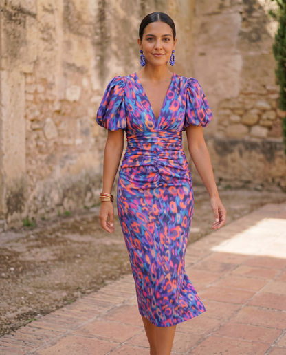 Carla™ | Floral Puff-Sleeve Midi Dress